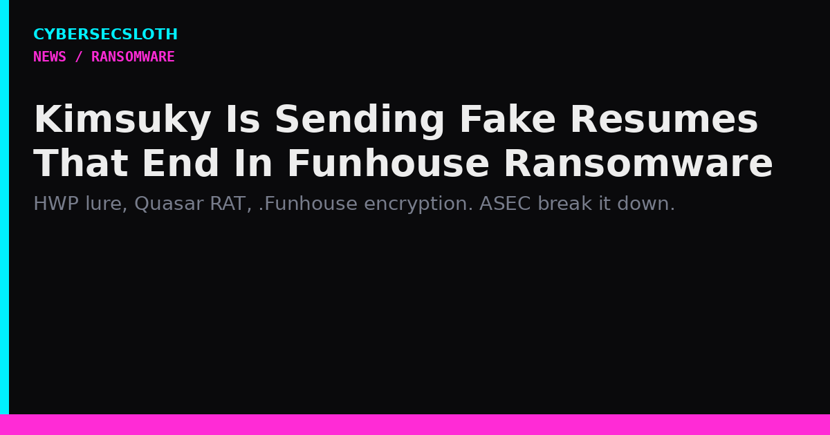 Kimsuky Funhouse Ransomware: Malicious HWP Resumes and Quasar RAT